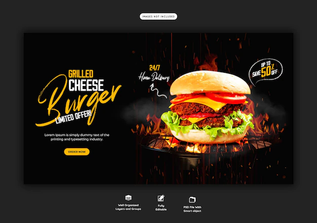 Free PSD | Delicious burger and food menu web banner template