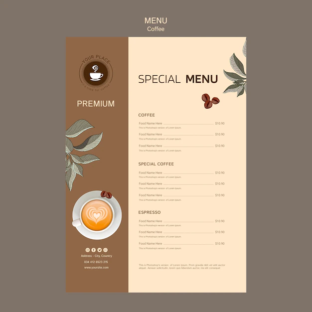 Free PSD | Delicious coffee menu template