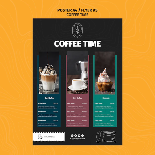 Free PSD | Delicious coffees and lattes menu template