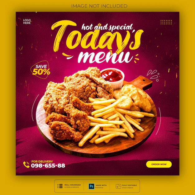 Free PSD | Delicious food menu and restaurant social media post template