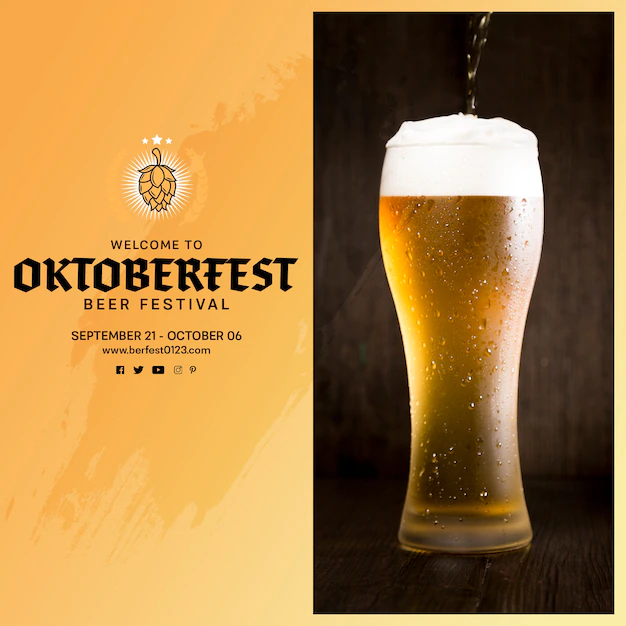 Free PSD | Delicious oktoberfest beer pouring into glass