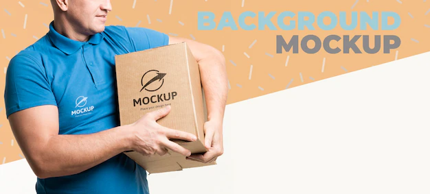 Free PSD | Delivery man holding a box mock-up