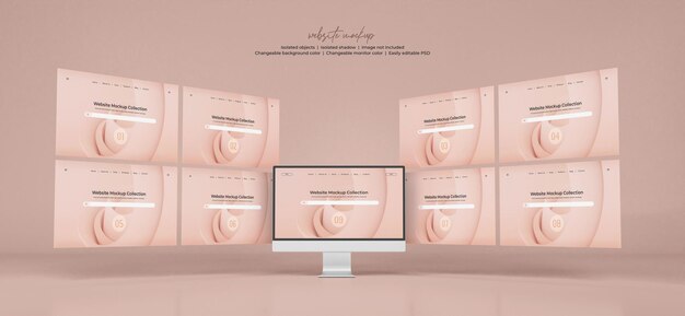 Free PSD | Desktop monitor screen with website presentation mockup isolated