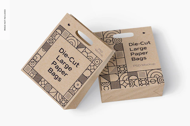 Free PSD | Die-cut large paper bags mockup, top view