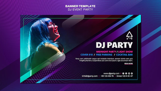 Free PSD | Dj party woman with headphones banner