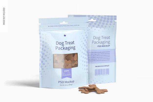 Free PSD | Dog treat packaging mockup, front and back view