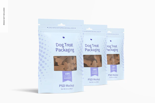 Free PSD | Dog treat packaging set mockup