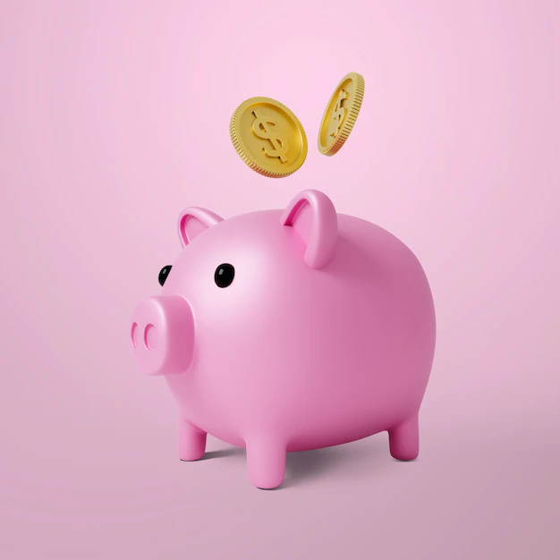 Free PSD | Dollar coins flying over pink piggy bank