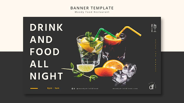 Free PSD | Drink and food all night banner template