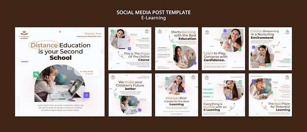 Free PSD | E-learning and online distance classes instagram posts collection