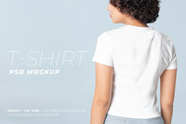 Free PSD | Editable basic tee psd mockup round neck women’s apparel ad