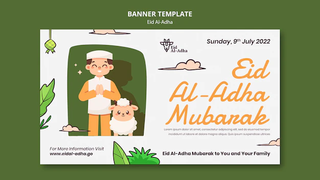 Free PSD | Eid al-adha horizontal banner template with people praying