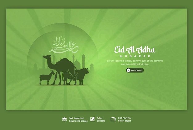 Free PSD | Eid al adha mubarak islamic festival web banner template