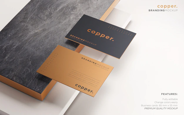 Free PSD | Elegant dark and copper business card psd mockup