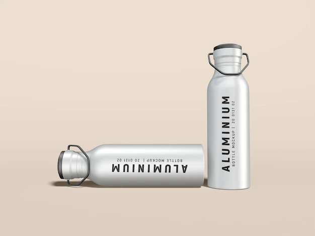 Free PSD | Elegant metal thermal water bottle branding mockup