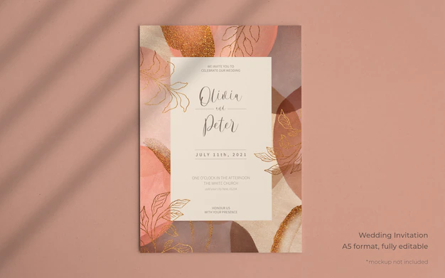 Free PSD | Elegant wedding invitation template with abstract paint shapes