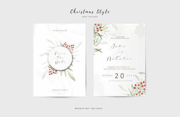 Free PSD | Elegant wedding invitation template with watercolor leaves