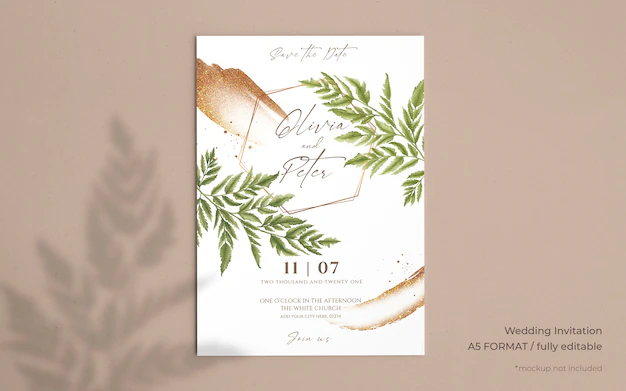 Free PSD | Elegant wedding invitation with beautiful leaves