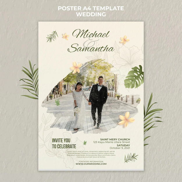 Free PSD | Elegant wedding poster template