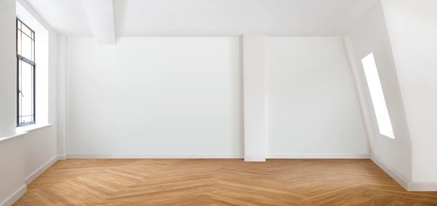 Free PSD | Empty room scene with white walls and parquet flooring