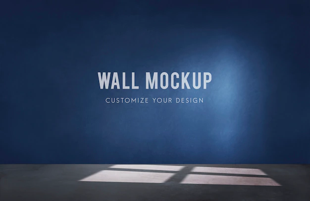 Free PSD | Empty room with a blue wall mockup