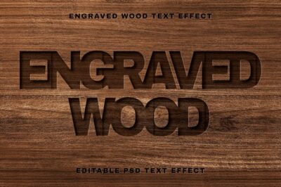 Free PSD | Engraved wood text effect psd  editable template