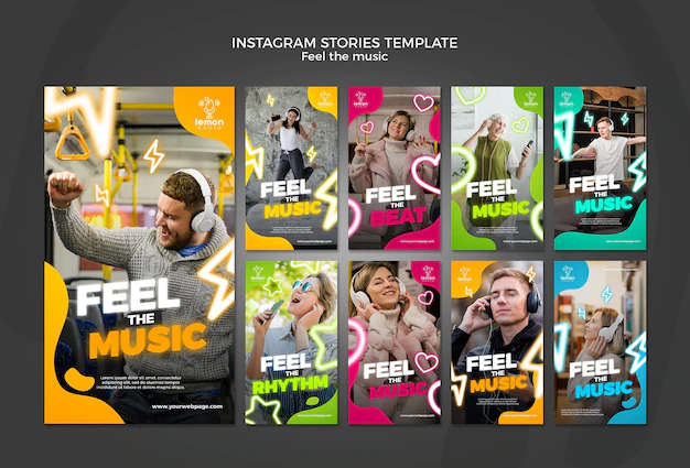 Free PSD | Feel the music concept instagram stories template