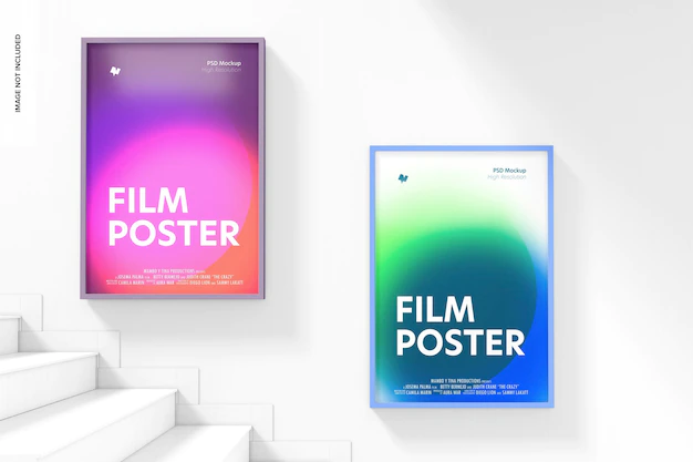 Free PSD | Film posters with stairs mockup