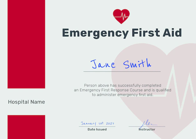 Free PSD | First aid certificate template psd in red and white