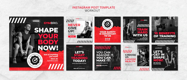 Free PSD | Fitness instagram posts collection in dual tone