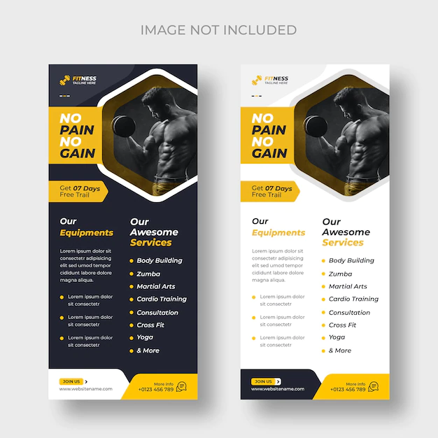 Free PSD | Fitness rack card dl flyer template