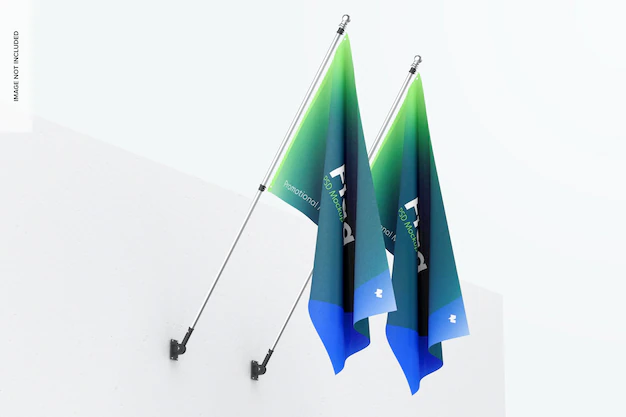 Free PSD | Flags mockup on white wall