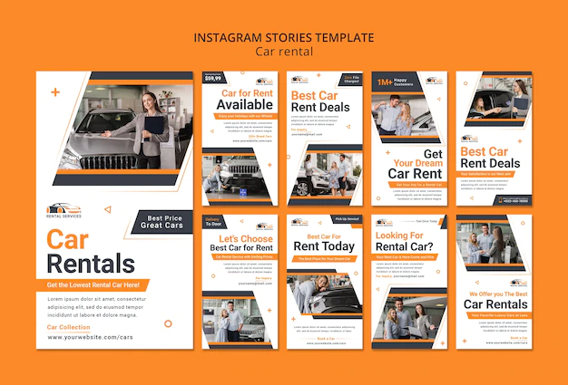Free PSD | Flat design car rental instagram stories template