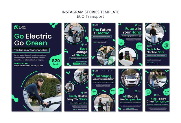 Free PSD | Flat design eco transport instagram stories template