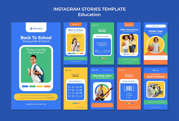 Free PSD | Flat design education instagram stories template