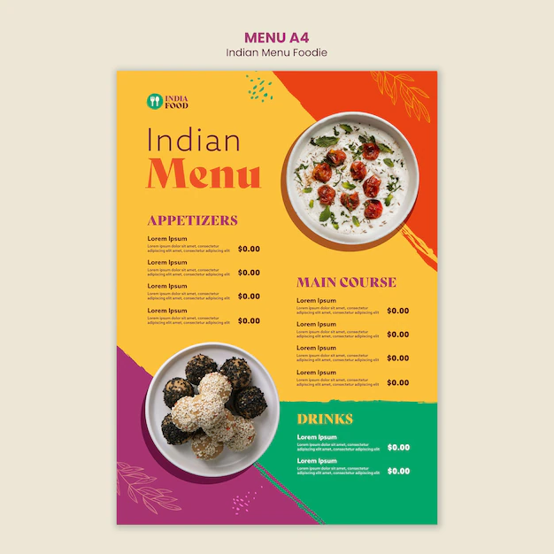 Free PSD | Flat design indian food template