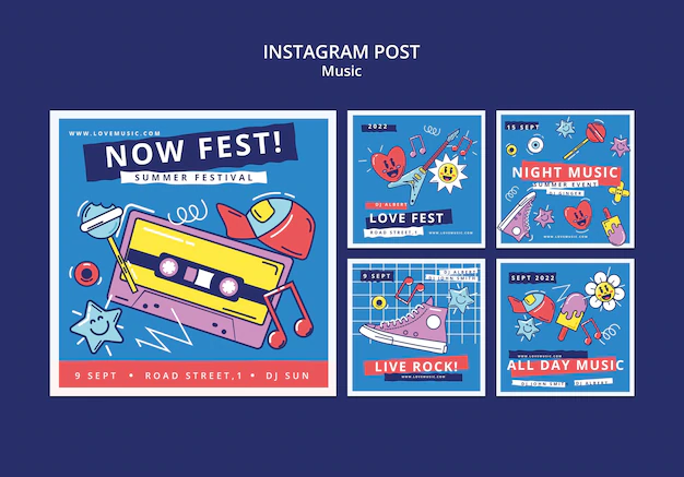 Free PSD | Flat design instagram posts music template