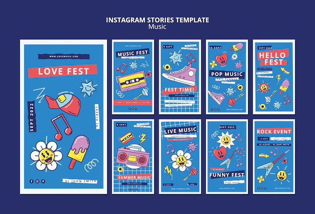 Free PSD | Flat design instagram stories music template