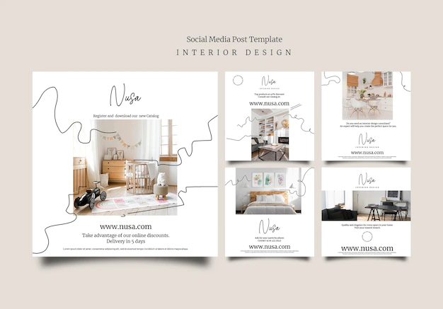 Free PSD | Flat design interior design instagram posts template