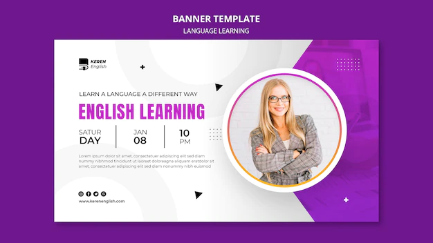 Free PSD | Flat design language learning template