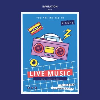 Free PSD | Flat design music invitation template