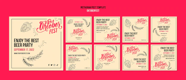 Free PSD | Flat design oktoberfest instagram posts template