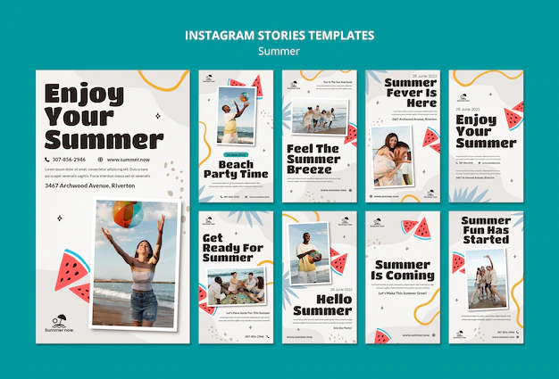 Free PSD | Flat design summer instagram stories  template