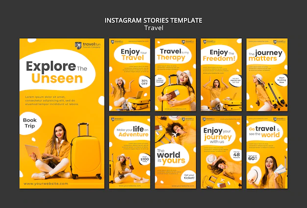 Free PSD | Flat design travel design instagram stories template