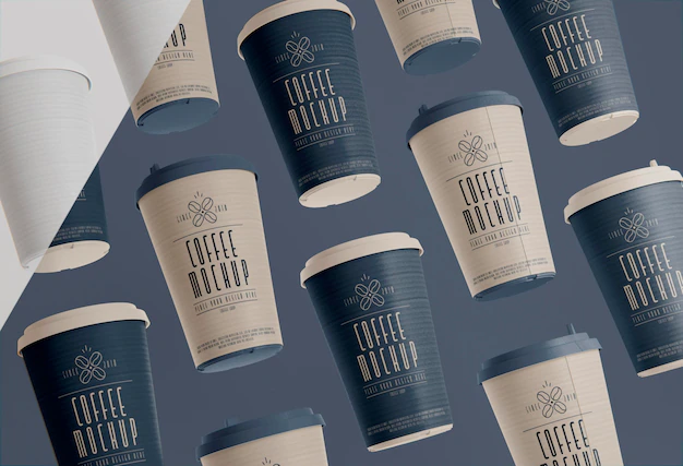 Free PSD | Flat lay coffee branding with cups