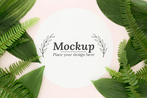 Free PSD | Flat lay composition of green leaves with mock-up