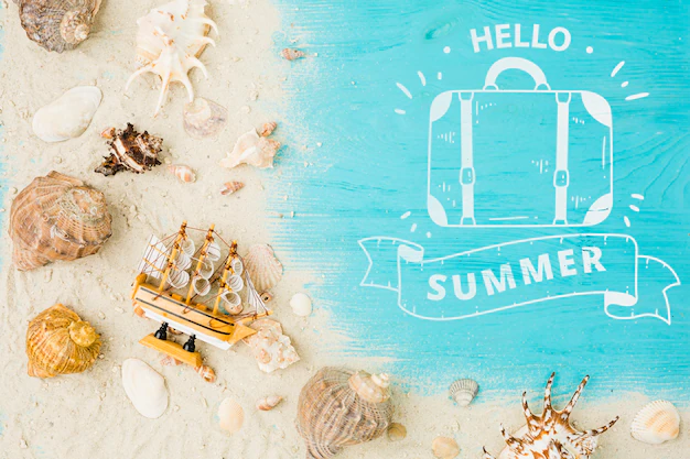 Free PSD | Flat lay copyspace mockup with summer concept