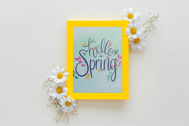 Free PSD | Flat lay frame mockup with spring flowers