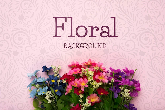 Free PSD | Flat lay of colorful spring flowers