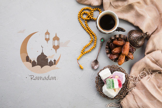 Free PSD | Flat lay ramadan composition with copyspace